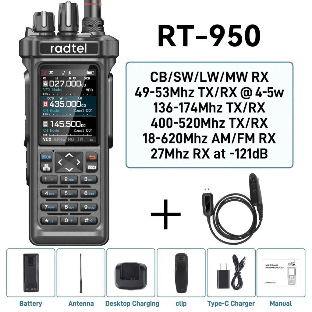 Radtel RT-950 Standard handheld radio with 10 watts, GPS, and spectrum analyzer - commsgearreport.com